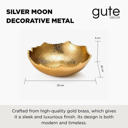 Decorative Gold Moon Hammered Asymmetrical Metal Centerpiece Bowl