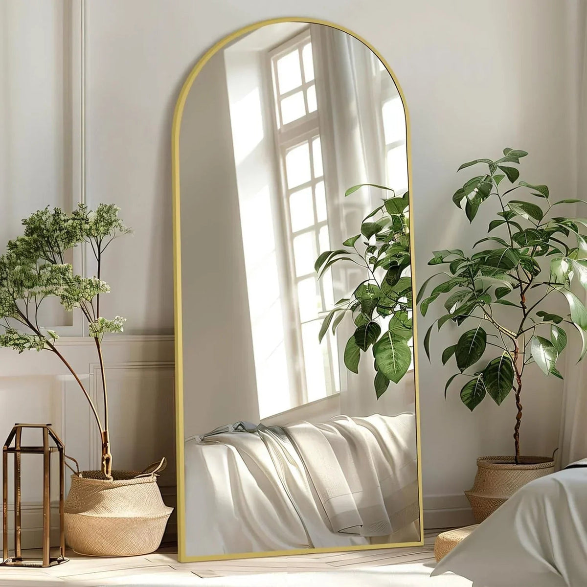 Large Arched Full Length Gold Frame Mirror