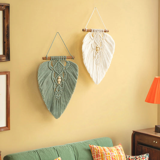 Sage Green Natural Macrame Leaf Wall Hanging Set