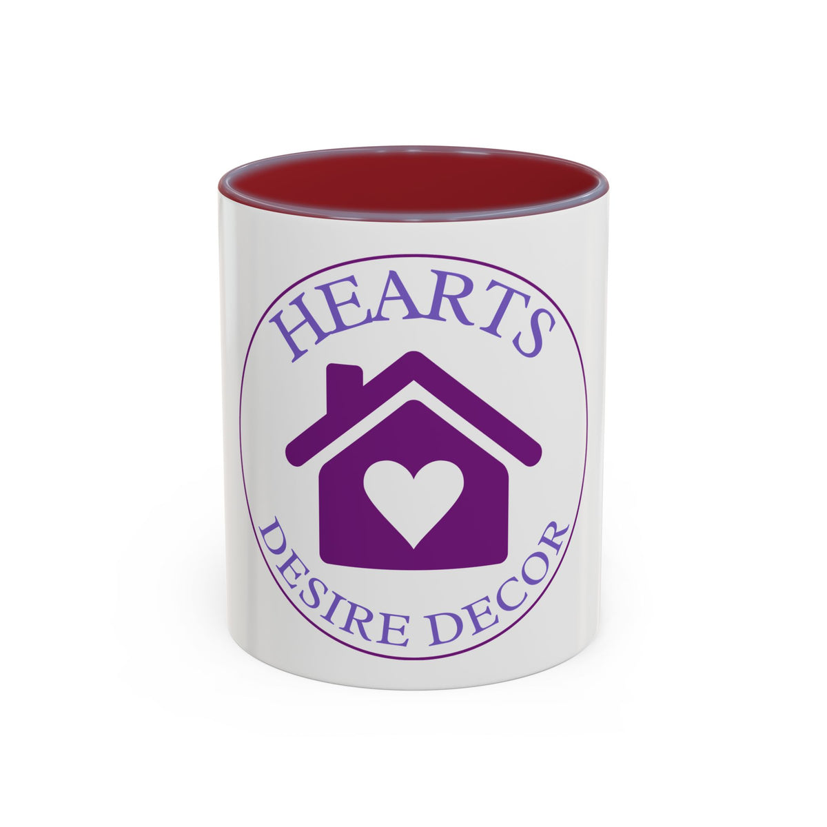 Hearts Desired Decor Accent Coffee Mug — Purple Home & Heart Logo (11/15 oz)