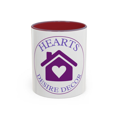 Hearts Desired Decor Accent Coffee Mug — Purple Home & Heart Logo (11/15 oz)