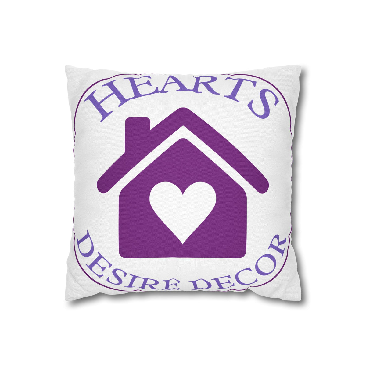 Hearts Desire Decor Square Pillowcase — Purple Home Heart Logo Throw Pillow Cover
