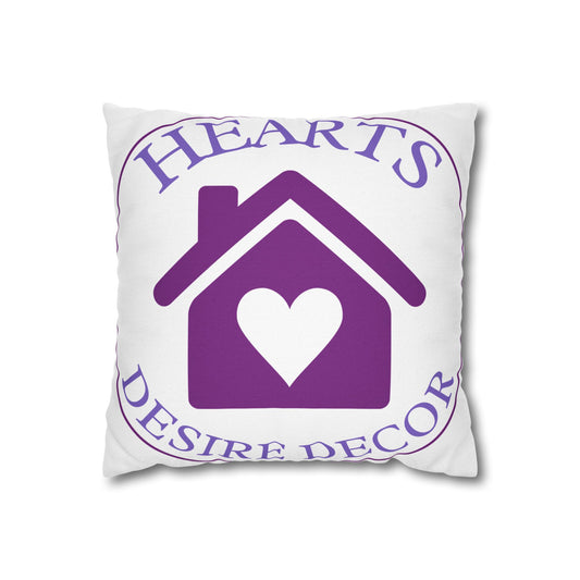 Hearts Desire Decor Square Pillowcase — Purple Home Heart Logo Throw Pillow Cover