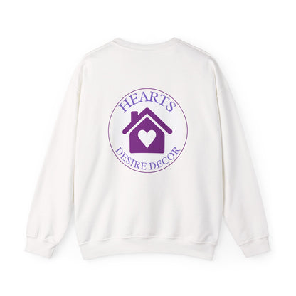 Crewneck Sweatshirt — Hearts Desire Decor Logo (Purple Home Heart)