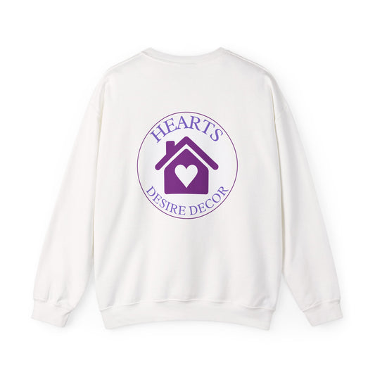 Crewneck Sweatshirt — Hearts Desire Decor Logo (Purple Home Heart)