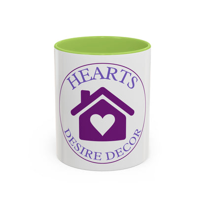 Hearts Desired Decor Accent Coffee Mug — Purple Home & Heart Logo (11/15 oz)