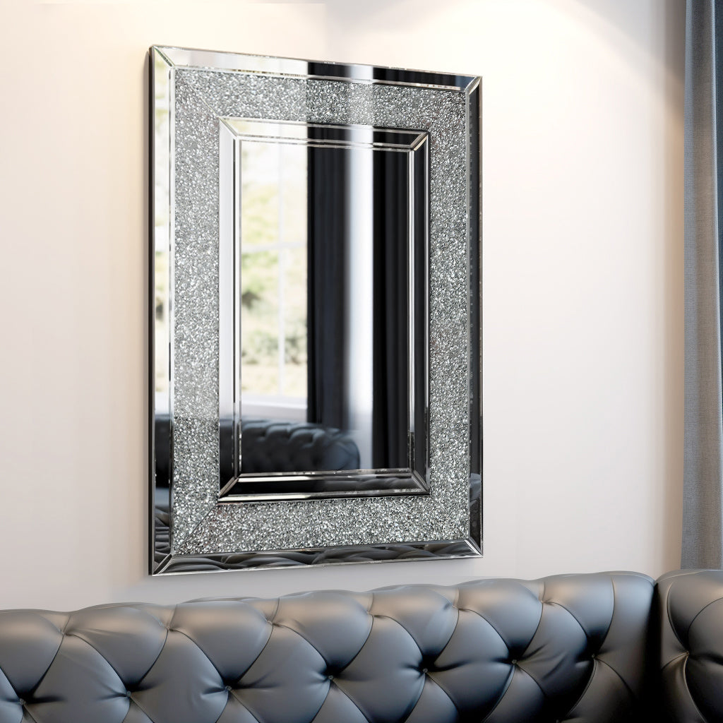 Large Silver Rectangular Wall Mirror for Home Decoration