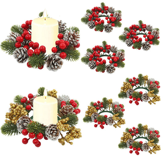 Christmas wreath desktop home decoration simulation pine cone ornament Christmas flower candle holder