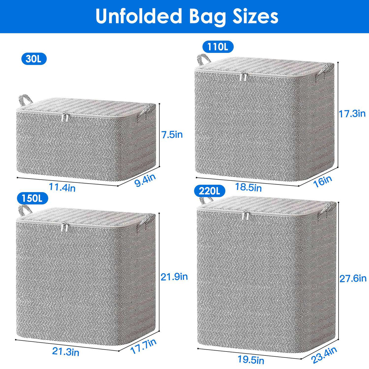 4-Pack Foldable Nonwoven Storage Bags with Zipper Lids