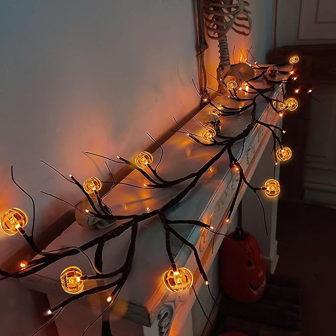 Outdoor Waterproof LED Halloween Decorative Light Rattan Spider Bat Tree Branch Light Party Atmosphere Ghost Festival Chopsticks
