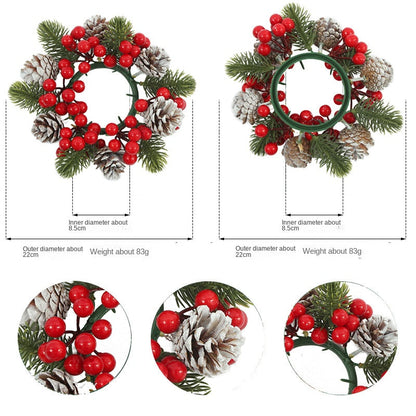 Christmas wreath desktop home decoration simulation pine cone ornament Christmas flower candle holder