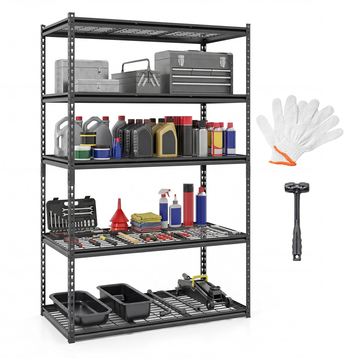 Five-Tier Metal Shelving Unit with 2000-LB Capacity