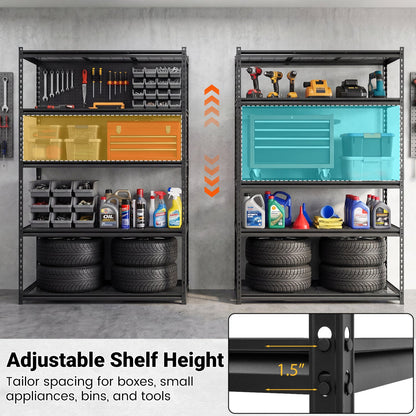 Five-Tier Metal Shelving Unit with 2000-LB Capacity