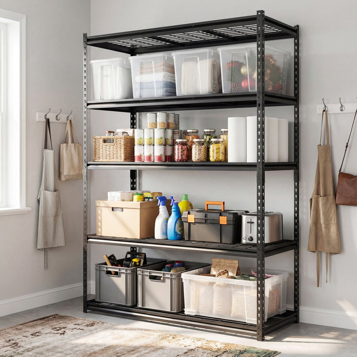 Five-Tier Metal Shelving Unit with 2000-LB Capacity