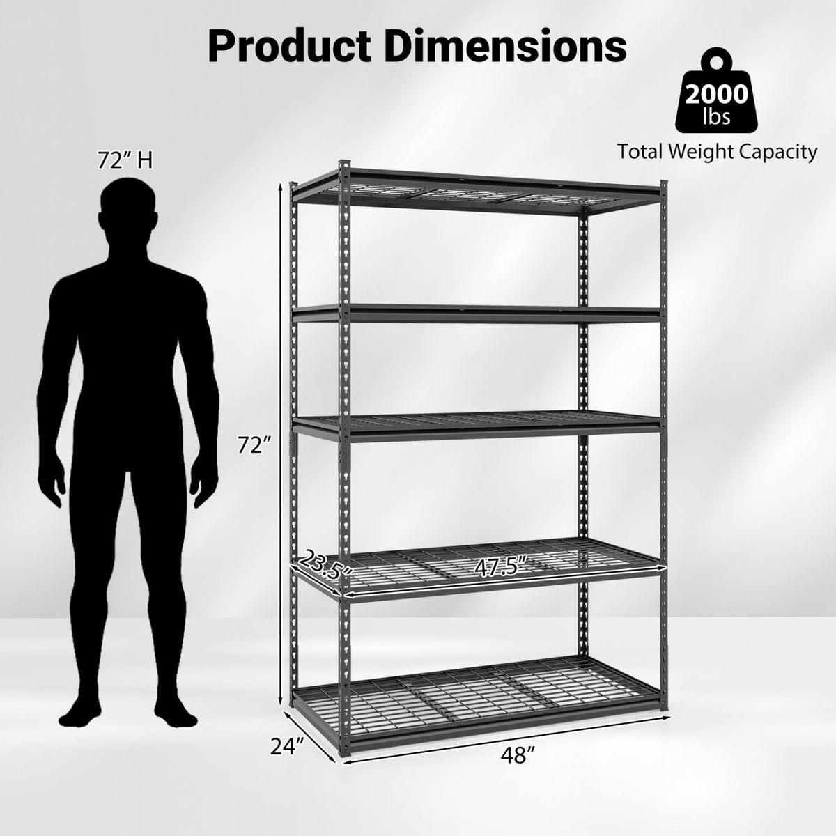Five-Tier Metal Shelving Unit with 2000-LB Capacity