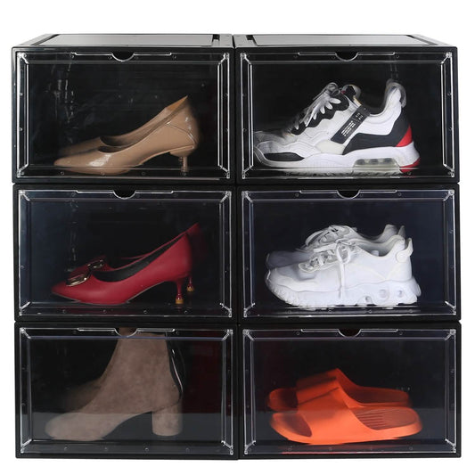 6-Pack Collapsible Stackable Shoe Storage Boxes with Magnetic Doors