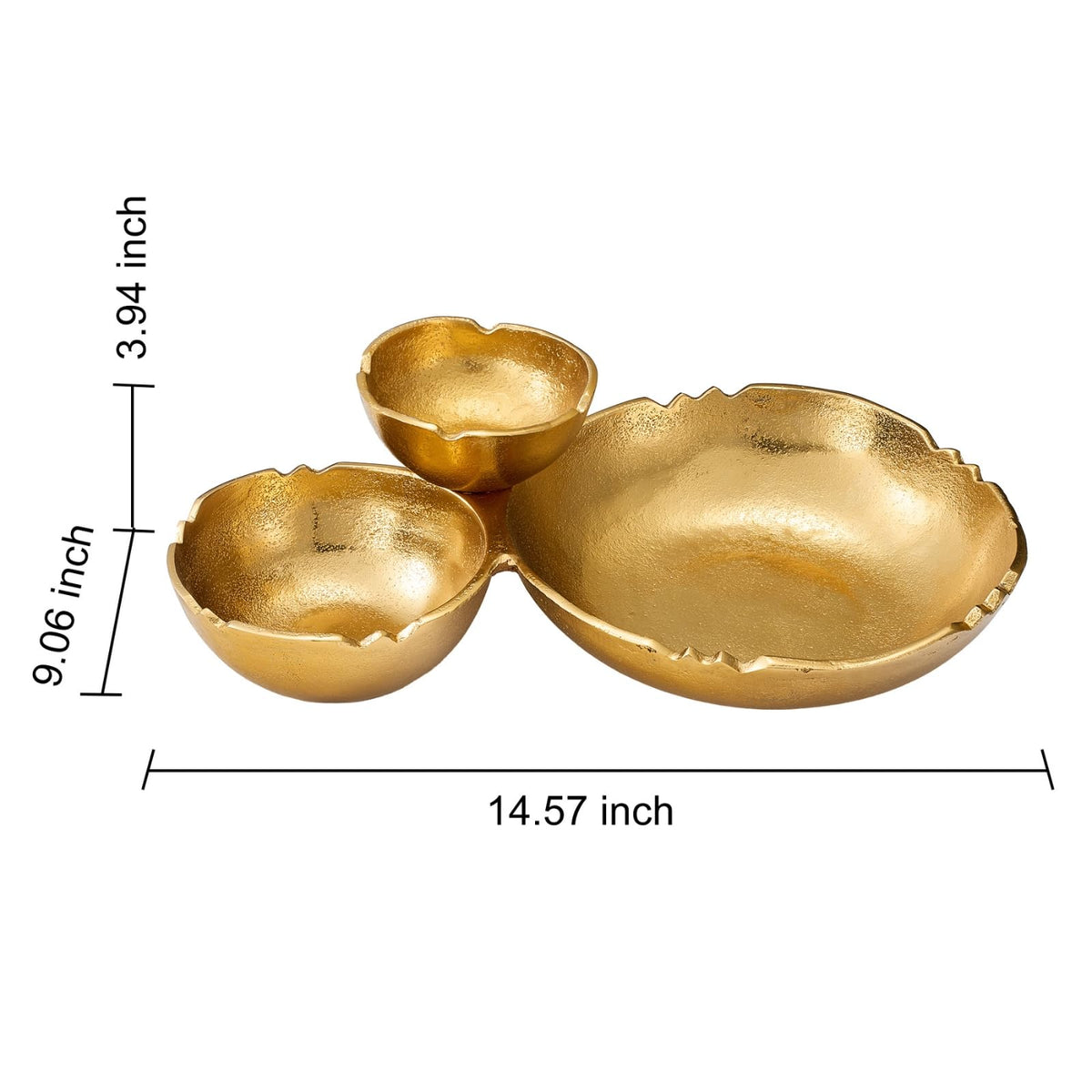 Bright Gold Brass Three-Cluster Decorative Snack Bowl Tray