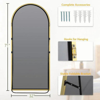 Large Arched Full Length Gold Frame Mirror