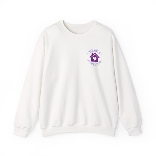 Crewneck Sweatshirt — Hearts Desire Decor Logo (Purple Home Heart)