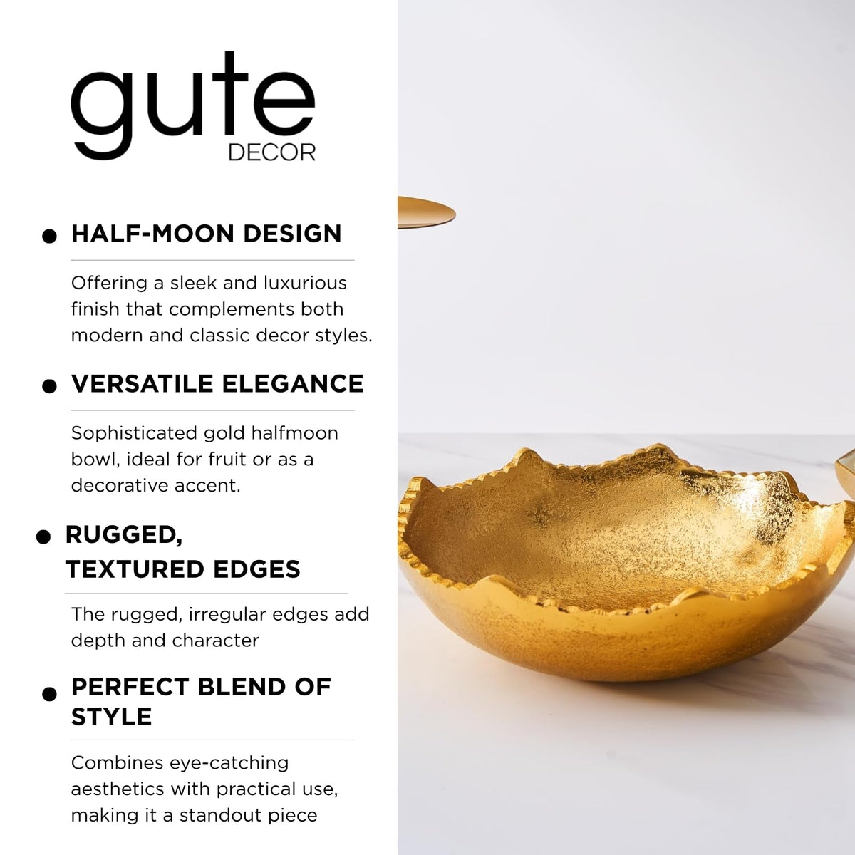 Decorative Gold Moon Hammered Asymmetrical Metal Centerpiece Bowl