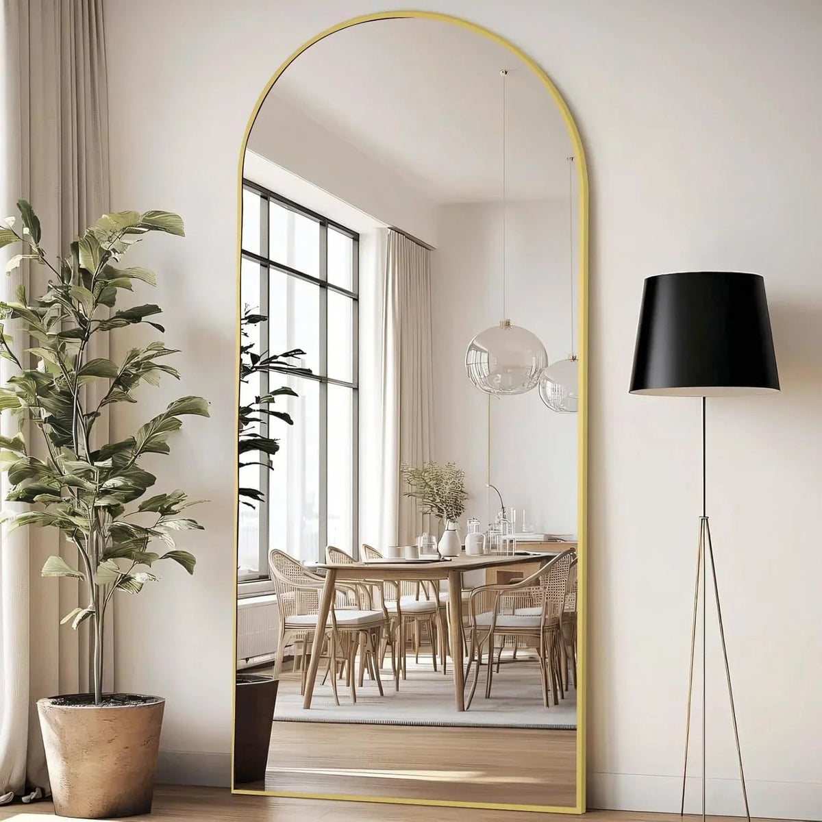 Large Arched Full Length Gold Frame Mirror