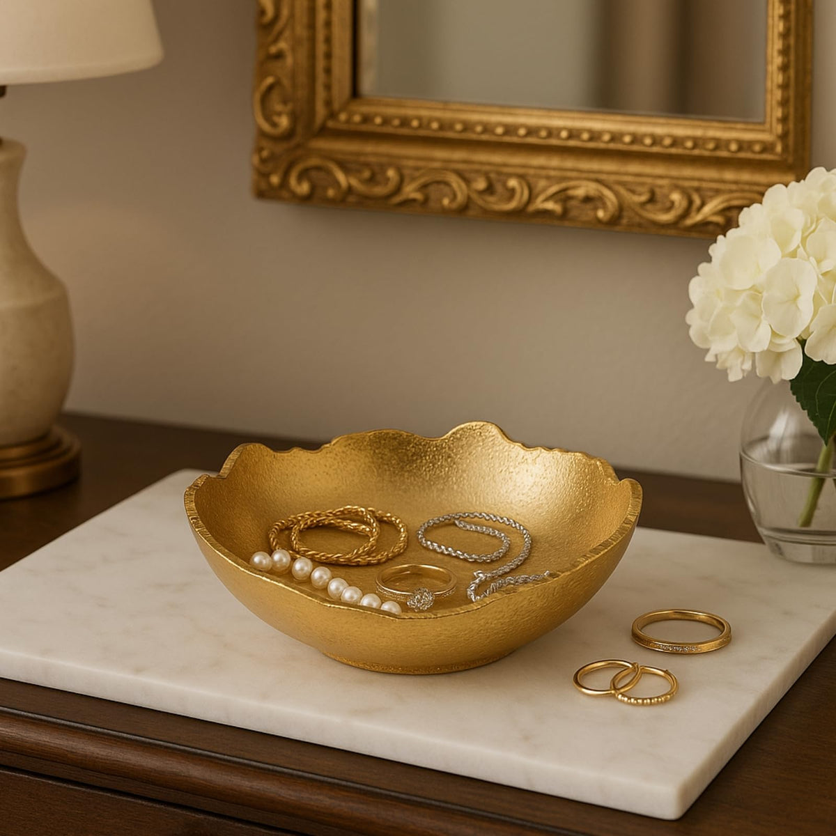 Decorative Gold Moon Hammered Asymmetrical Metal Centerpiece Bowl