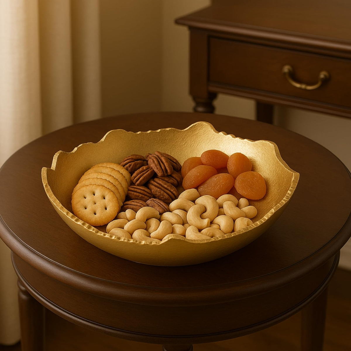 Decorative Gold Moon Hammered Asymmetrical Metal Centerpiece Bowl