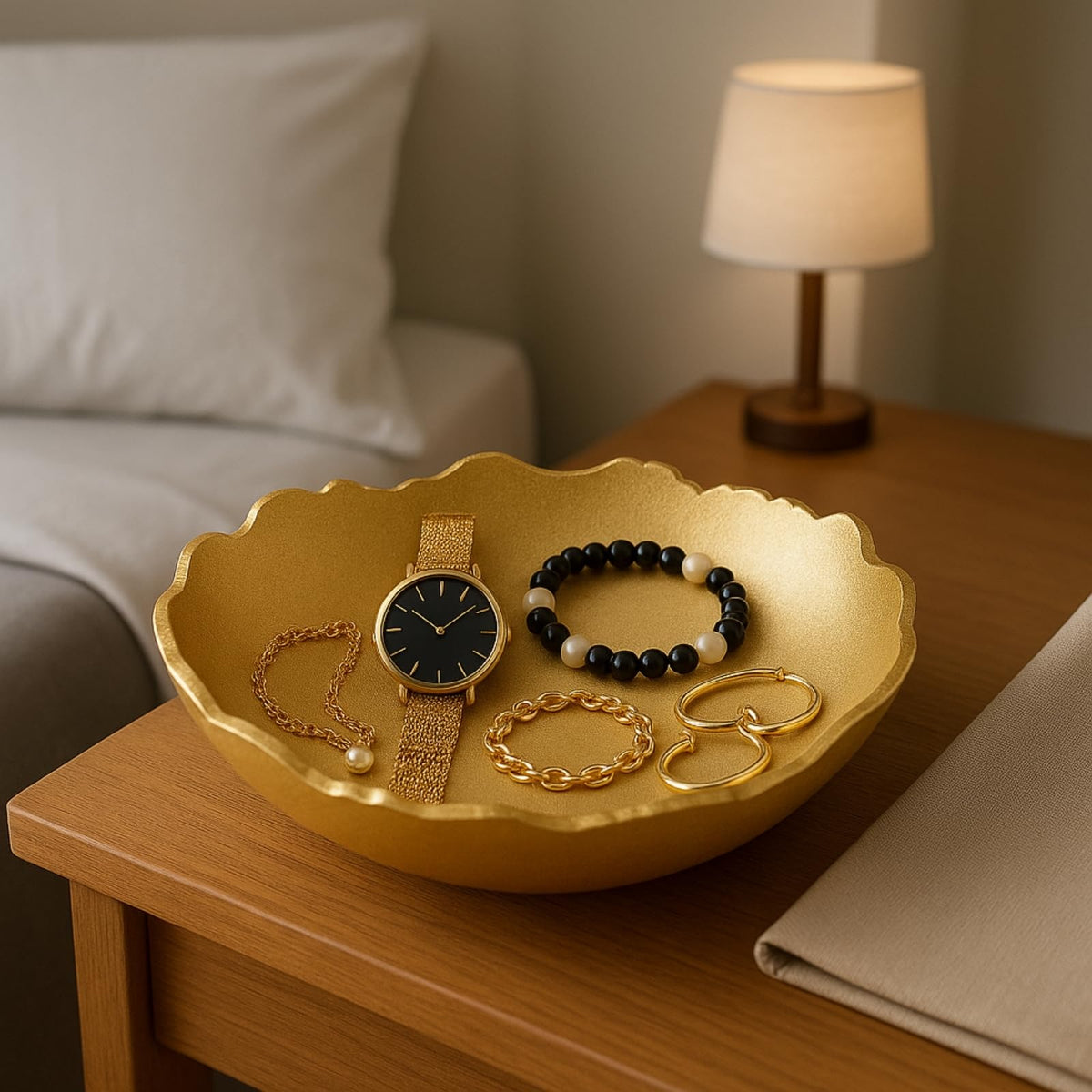 Decorative Gold Moon Hammered Asymmetrical Metal Centerpiece Bowl