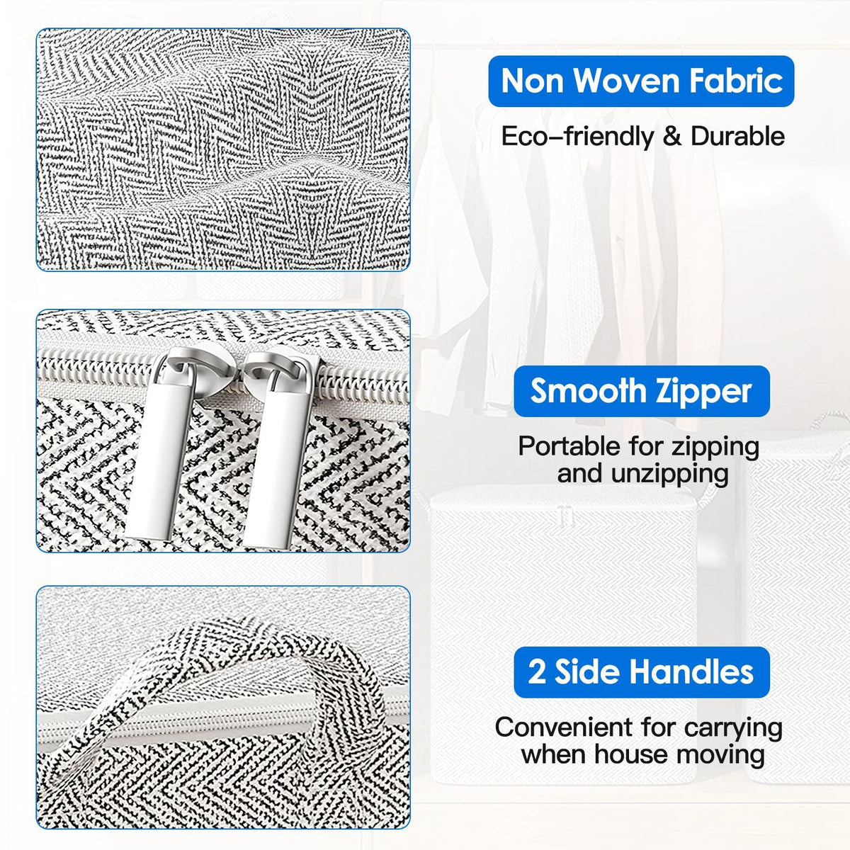 4-Pack Foldable Nonwoven Storage Bags with Zipper Lids