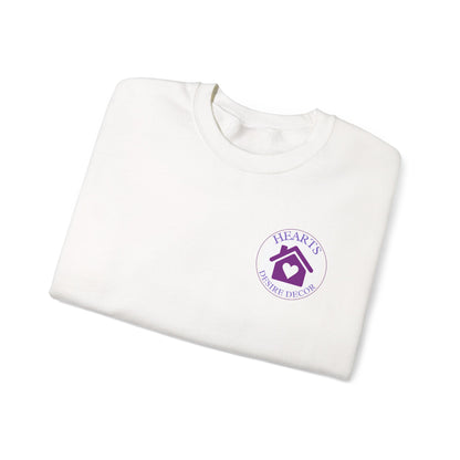Crewneck Sweatshirt — Hearts Desire Decor Logo (Purple Home Heart)