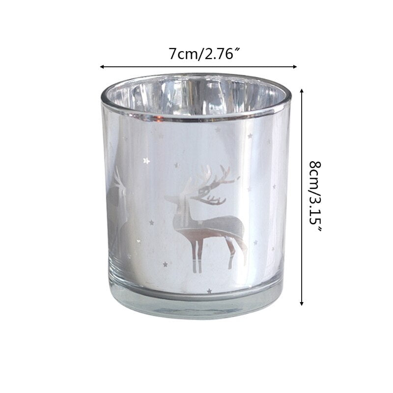 Silver Reindeer Pattern Glass Candle Container for Home Decor