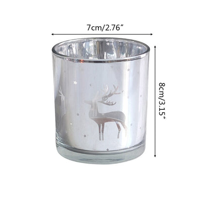 Silver Reindeer Pattern Glass Candle Container for Home Decor