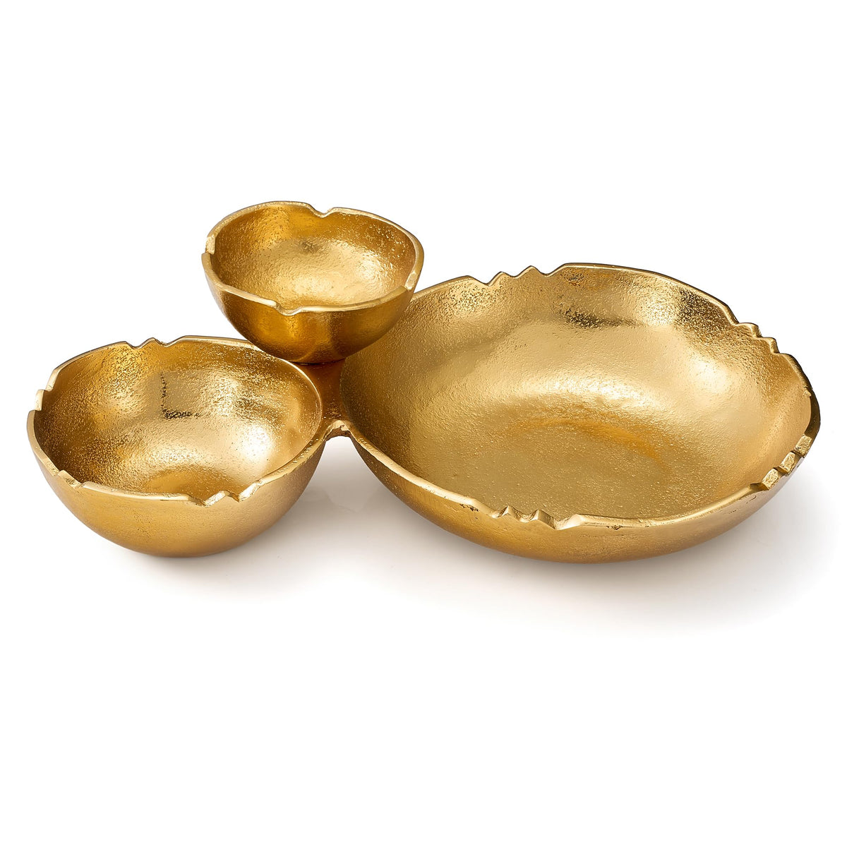 Bright Gold Brass Three-Cluster Decorative Snack Bowl Tray