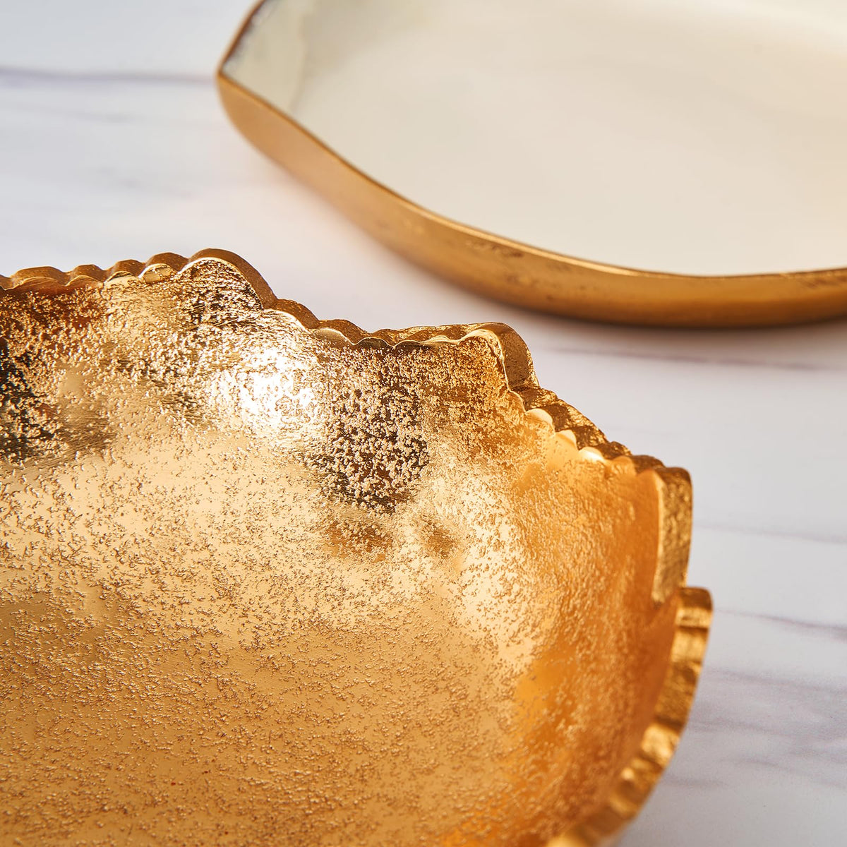 Decorative Gold Moon Hammered Asymmetrical Metal Centerpiece Bowl
