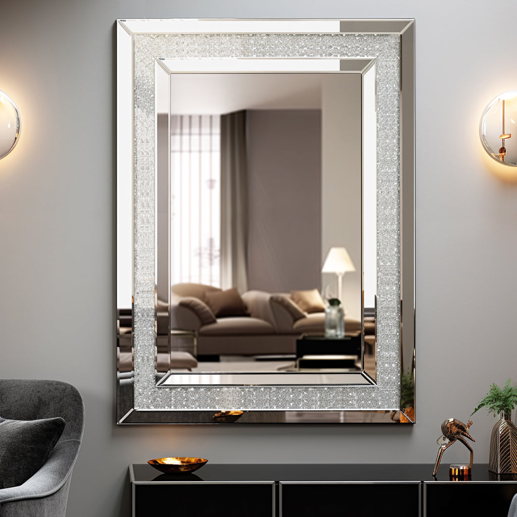 Large Silver Rectangular Wall Mirror for Home Decoration
