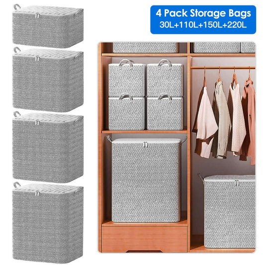 4-Pack Foldable Nonwoven Storage Bags with Zipper Lids