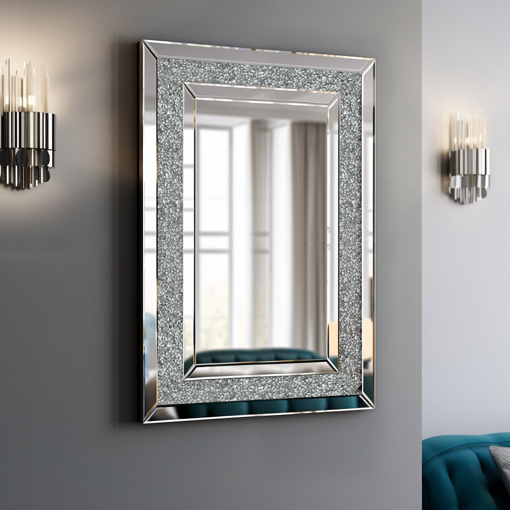 Large Silver Rectangular Wall Mirror for Home Decoration