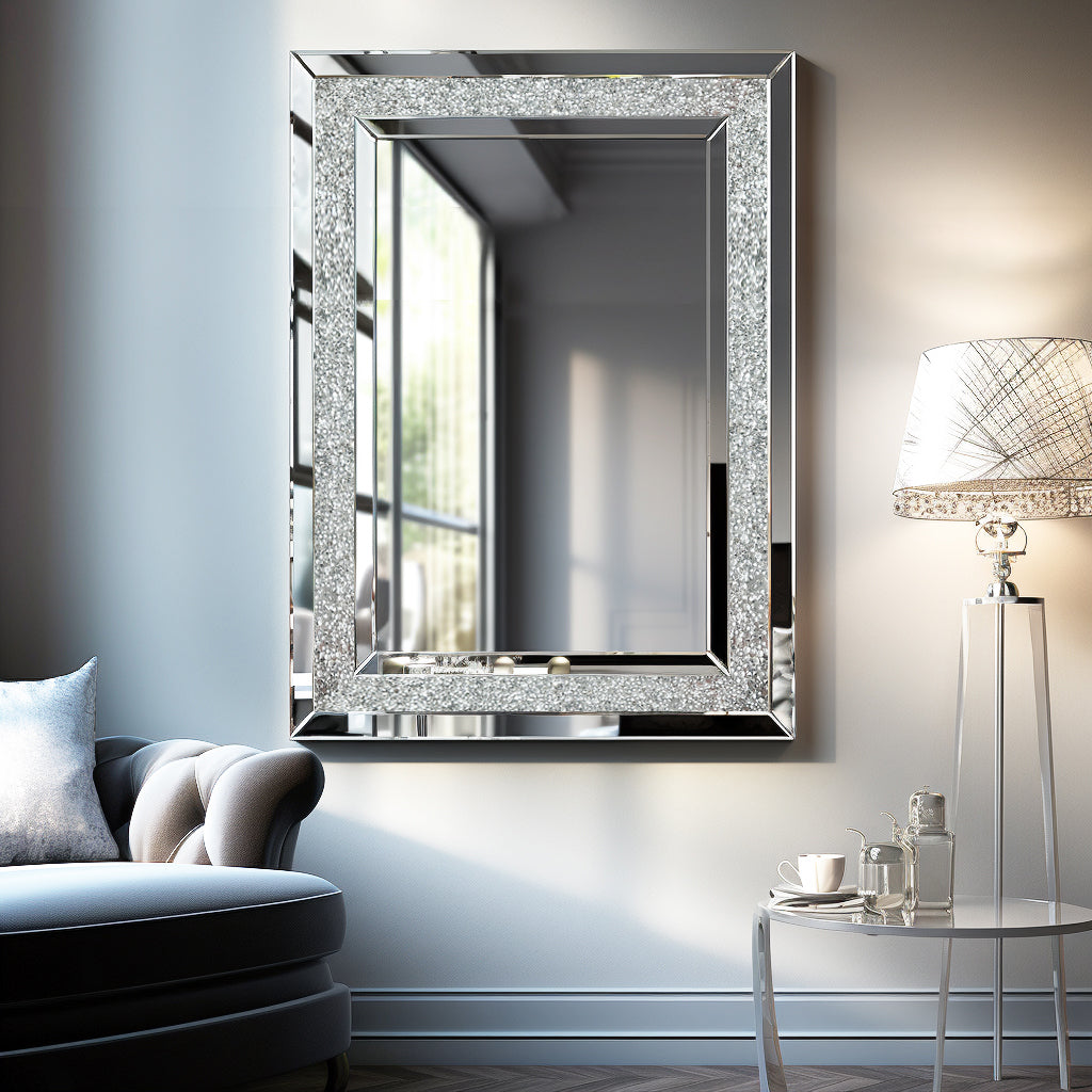 Large Silver Rectangular Wall Mirror for Home Decoration