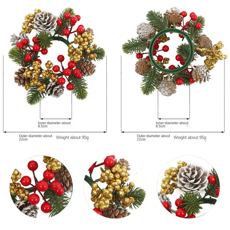 Christmas wreath desktop home decoration simulation pine cone ornament Christmas flower candle holder