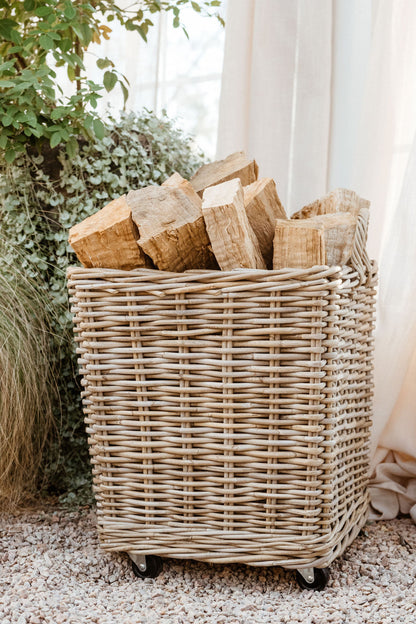 Rattan Square Storage Basket with Convenient Rolling Wheels