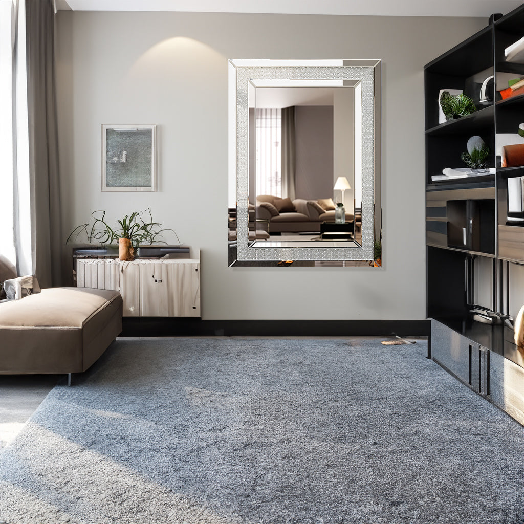 Large Silver Rectangular Wall Mirror for Home Decoration