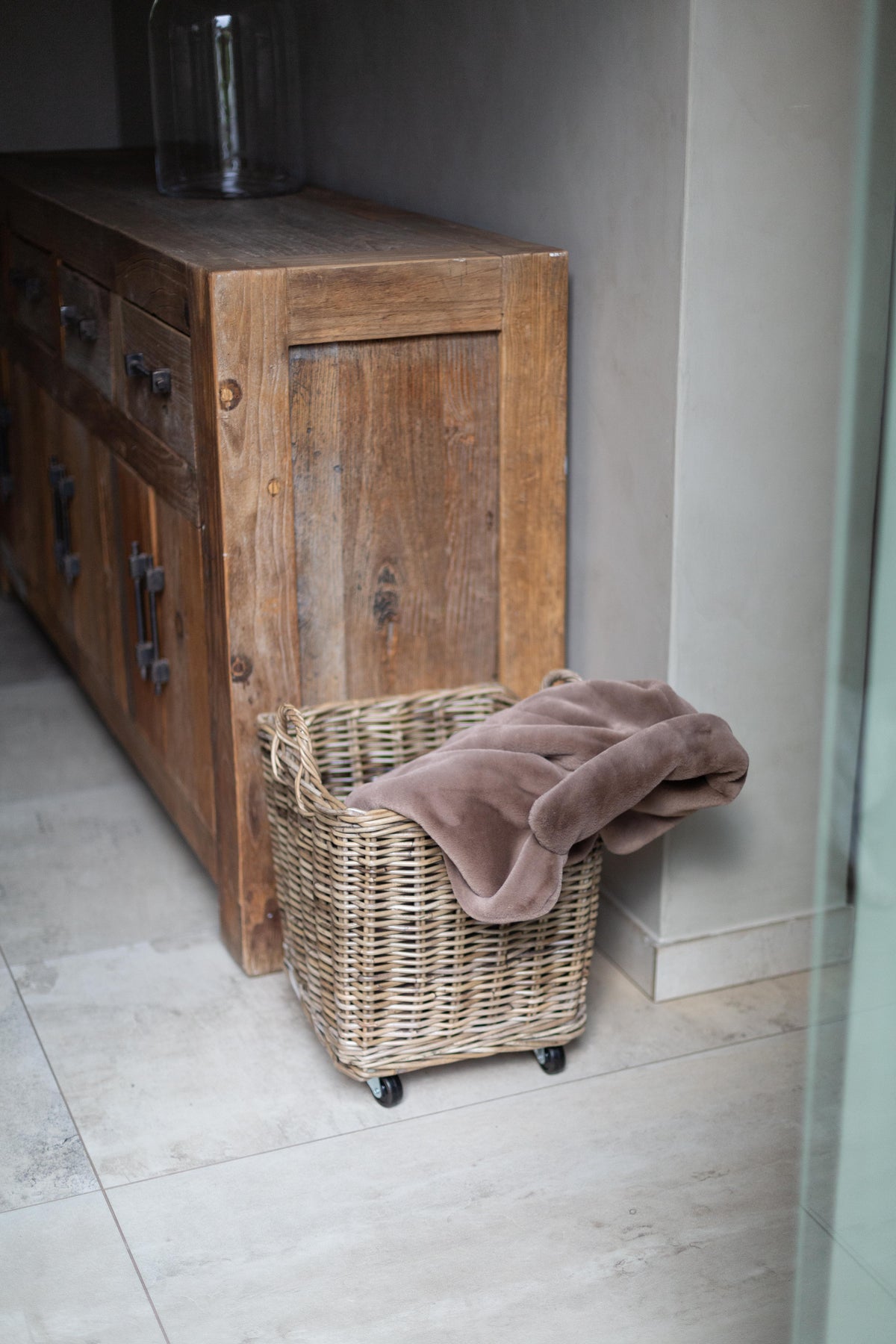 Rattan Square Storage Basket with Convenient Rolling Wheels