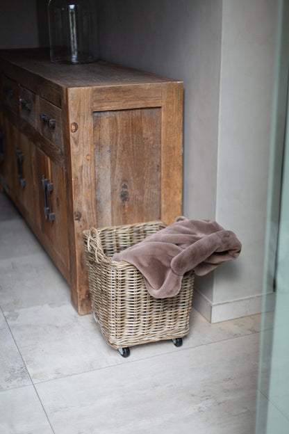 Rattan Square Storage Basket with Convenient Rolling Wheels