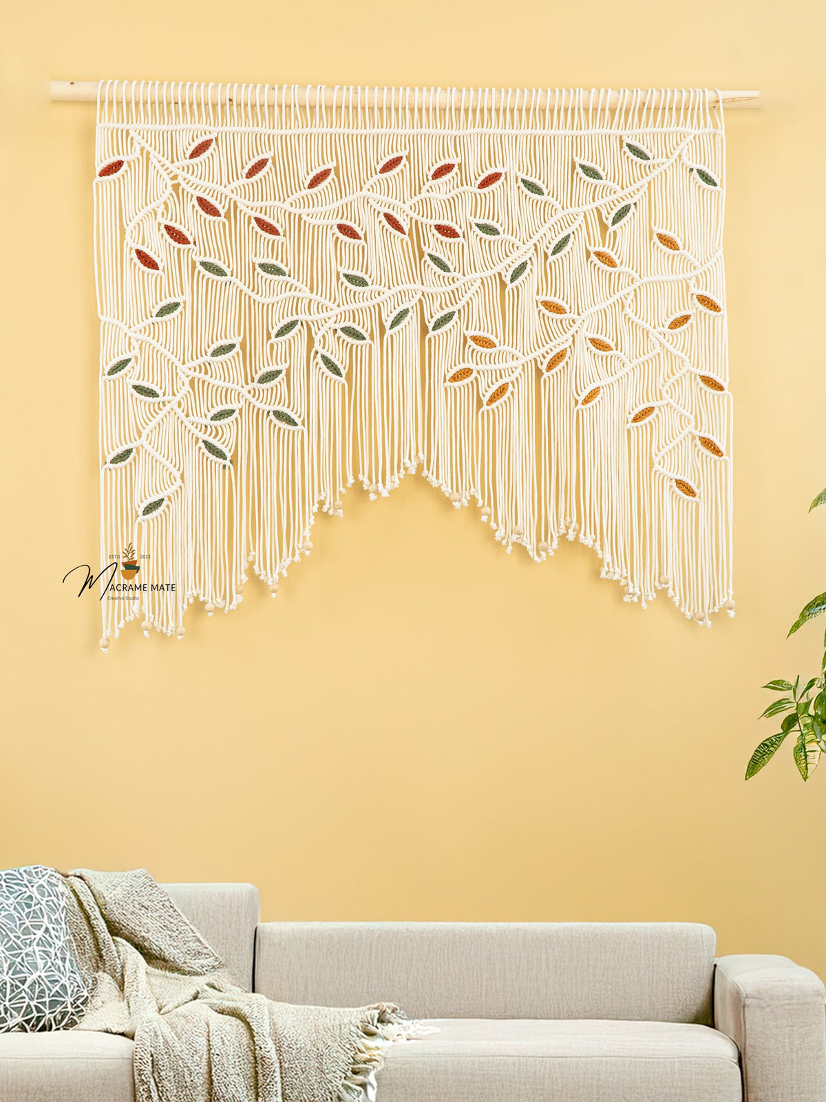 Ethereal Macrame Leaf Curtain Wall Hanging Decor