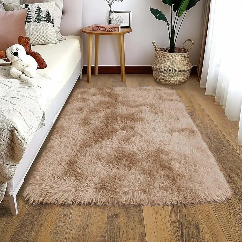 Small Black Plush Bedroom Area Rug