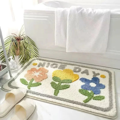 Fresh Floral Imitation Cashmere Non-Slip Rug