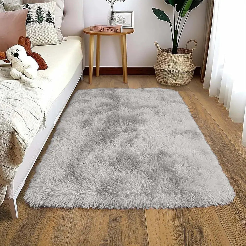 Small Black Plush Bedroom Area Rug