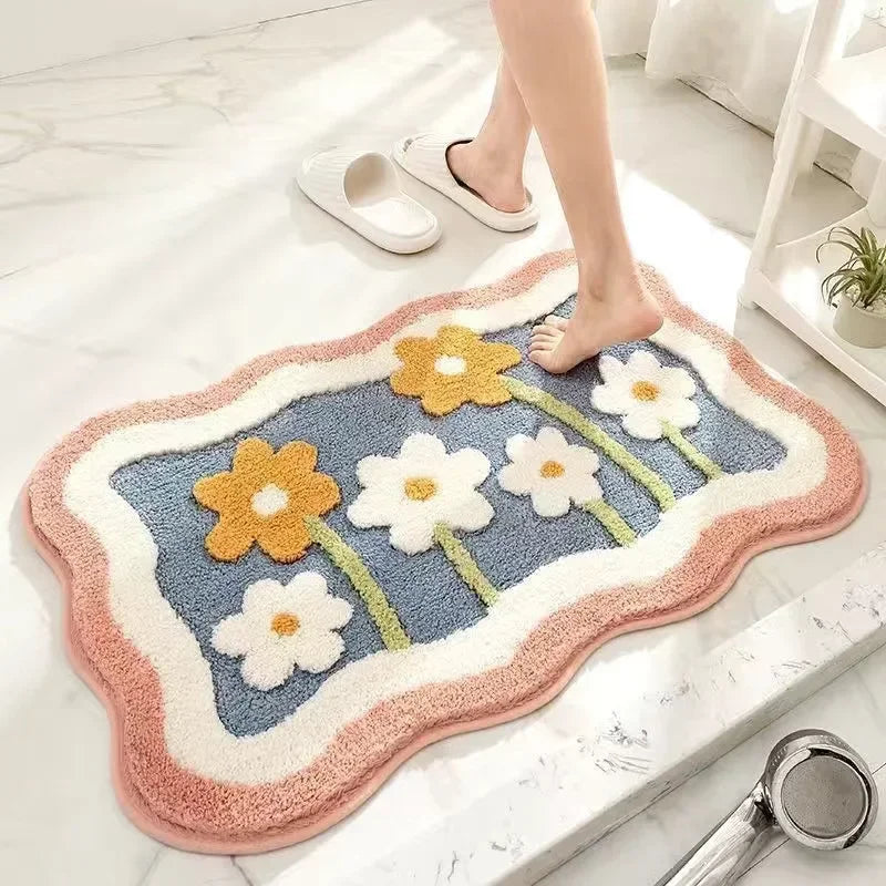 Fresh Floral Imitation Cashmere Non-Slip Rug