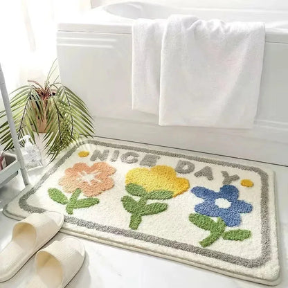 Fresh Floral Imitation Cashmere Non-Slip Rug