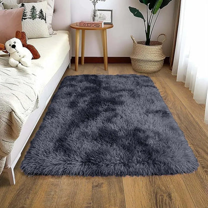 Small Black Plush Bedroom Area Rug